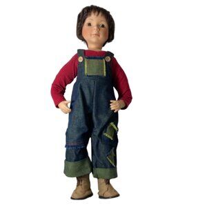 Vintage Duck House Heirloom Porcelein Dolls Ltd Edition, Doll w/Patched Overalls